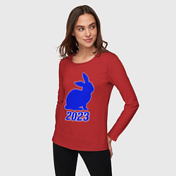 Лонгслив хлопковый женский 2023 силуэт кролика синий, цвет: красный — фото 2