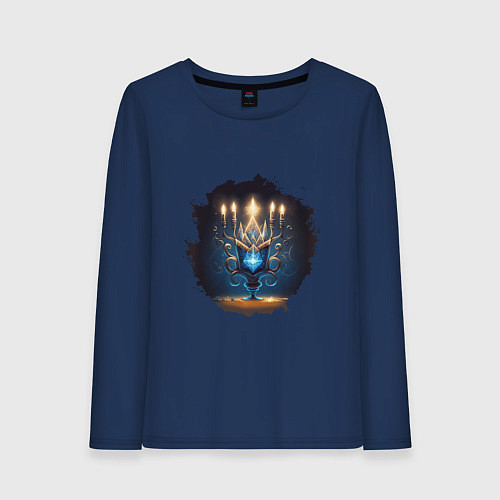 Женский лонгслив Ханука - торжество праздника огней / Тёмно-синий – фото 1