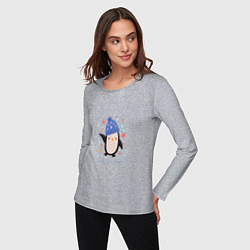 Лонгслив хлопковый женский Счастливый пингвин, цвет: меланж — фото 2