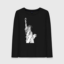 Лонгслив хлопковый женский Статуя Свободы в графике, цвет: черный