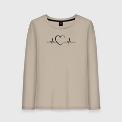 Лонгслив хлопковый женский Сердце пульс, цвет: миндальный