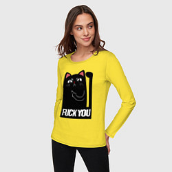 Лонгслив хлопковый женский Black cat - fuck you, цвет: желтый — фото 2
