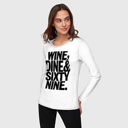 Лонгслив хлопковый женский Wine, dine and sixty nine, цвет: белый — фото 2