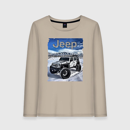 Женский лонгслив Chrysler Jeep Wrangler в зимних горах / Миндальный – фото 1