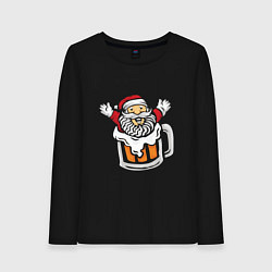 Лонгслив хлопковый женский Санта в пиве, цвет: черный
