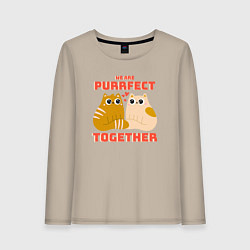 Лонгслив хлопковый женский We are purrrfect together, цвет: миндальный