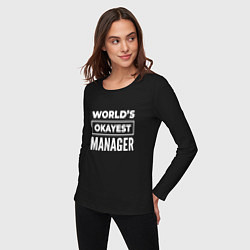 Лонгслив хлопковый женский Worlds okayest manager, цвет: черный — фото 2