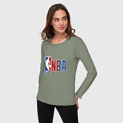 Лонгслив хлопковый женский NBA - big logo, цвет: авокадо — фото 2