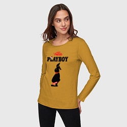 Лонгслив хлопковый женский Толстяк playboy, цвет: горчичный — фото 2
