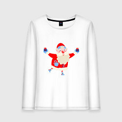 Лонгслив хлопковый женский Дед Мороз на роликах, цвет: белый
