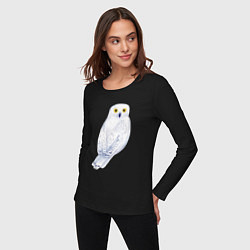 Лонгслив хлопковый женский Белая полярная сова, цвет: черный — фото 2