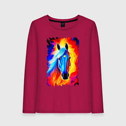 Лонгслив хлопковый женский Огнегривый конь со звездой на лбу, цвет: маджента