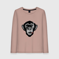 Лонгслив хлопковый женский Шимпанзе с сигарой, цвет: пыльно-розовый