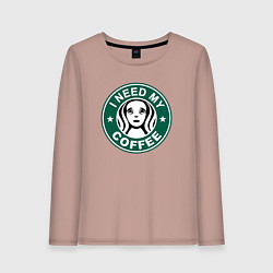 Лонгслив хлопковый женский I need my cofee, цвет: пыльно-розовый