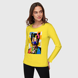 Лонгслив хлопковый женский Портрет Сальвадора Дали с котом, цвет: желтый — фото 2