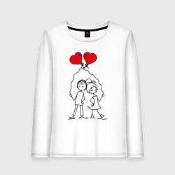 Лонгслив хлопковый женский Влюбленные с шариками, цвет: белый