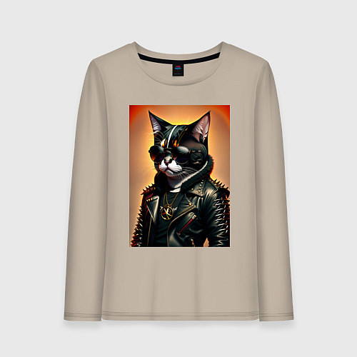 Женский лонгслив Кот рокер / Миндальный – фото 1