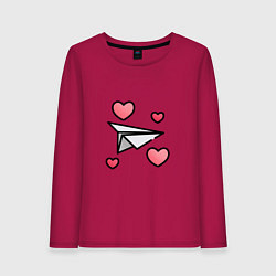 Лонгслив хлопковый женский Бумажный самолетик - сердца, цвет: маджента