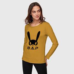 Лонгслив хлопковый женский B A P big logo, цвет: горчичный — фото 2