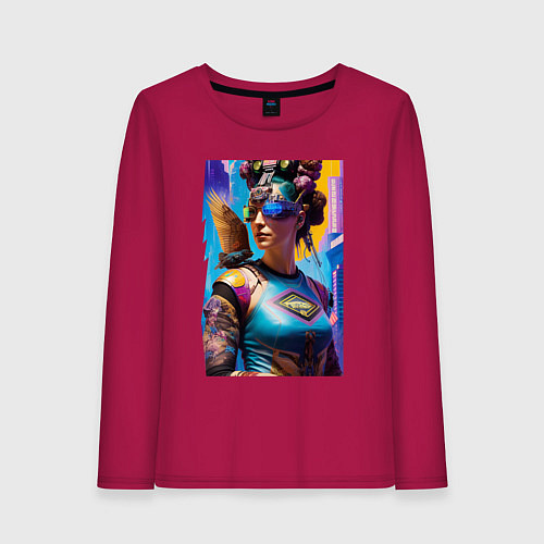 Женский лонгслив Cyberpunk - neural network - fantasy - art / Маджента – фото 1