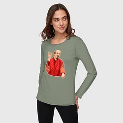 Лонгслив хлопковый женский Ленин в пижаме, цвет: авокадо — фото 2