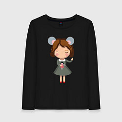 Лонгслив хлопковый женский Девочка в костюме мышки, цвет: черный