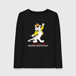 Лонгслив хлопковый женский Фредди Меркьюри кот, цвет: черный
