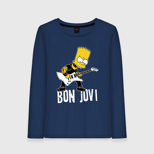 Женский лонгслив Bon Jovi Барт Симпсон рокер / Тёмно-синий – фото 1
