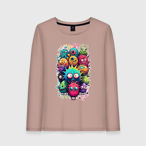 Женский лонгслив Веселая толпа монстриков / Пыльно-розовый – фото 1