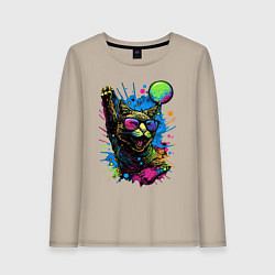 Лонгслив хлопковый женский Кот тусовщик, цвет: миндальный