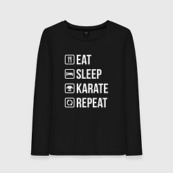 Лонгслив хлопковый женский Еда сон карате повторять, цвет: черный