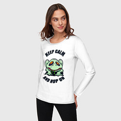 Лонгслив хлопковый женский Keep calm and hop on, цвет: белый — фото 2