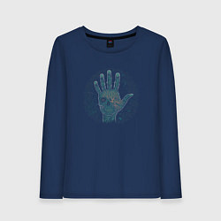 Лонгслив хлопковый женский Hand- skull, цвет: тёмно-синий
