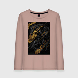 Лонгслив хлопковый женский Дракон в золоте, цвет: пыльно-розовый