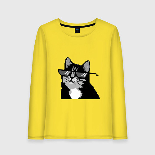 Женский лонгслив Pixel coot cat in glasses / Желтый – фото 1