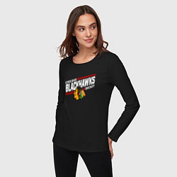 Лонгслив хлопковый женский Чикаго Блэкхокс название команды и логотип, цвет: черный — фото 2