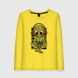 Лонгслив хлопковый женский Инопланетянин геймер, цвет: желтый