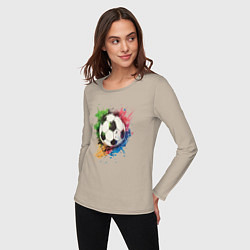 Лонгслив хлопковый женский Яркий футбольный мяч, цвет: миндальный — фото 2
