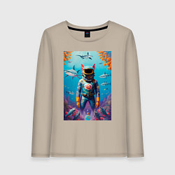 Лонгслив хлопковый женский Sharkman - neural netvork, цвет: миндальный
