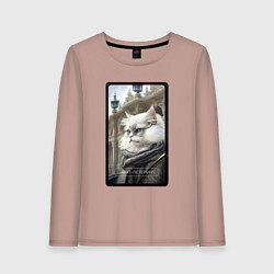 Лонгслив хлопковый женский Санкт-Петербург котик, цвет: пыльно-розовый