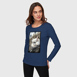 Лонгслив хлопковый женский Санкт-Петербург котик, цвет: тёмно-синий — фото 2