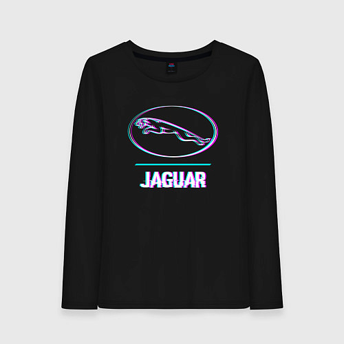 Женский лонгслив Значок Jaguar в стиле glitch / Черный – фото 1