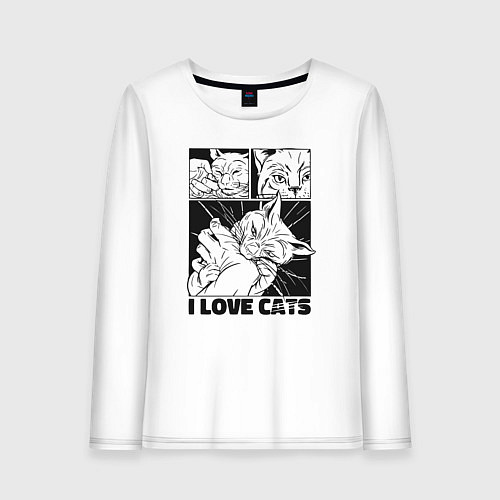 Женский лонгслив I love cats comic / Белый – фото 1
