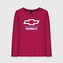 Лонгслив хлопковый женский Значок Chevrolet в стиле glitch, цвет: маджента