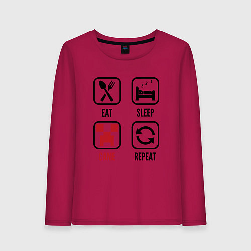 Женский лонгслив Eat - sleep - Minecraft - repeat / Маджента – фото 1
