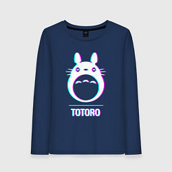 Лонгслив хлопковый женский Символ Totoro в стиле glitch, цвет: тёмно-синий