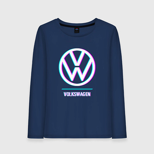 Женский лонгслив Значок Volkswagen в стиле glitch / Тёмно-синий – фото 1