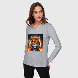Лонгслив хлопковый женский Огненный тигр, цвет: меланж — фото 2
