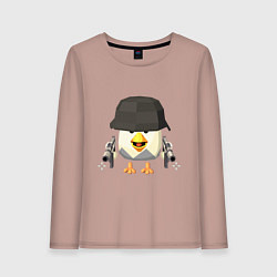 Лонгслив хлопковый женский Chicken Gun в каске, цвет: пыльно-розовый