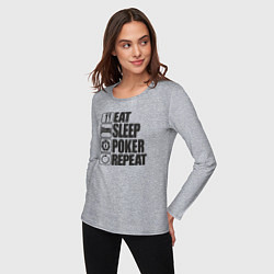 Лонгслив хлопковый женский Eat, sleep, poker, repeat, цвет: меланж — фото 2